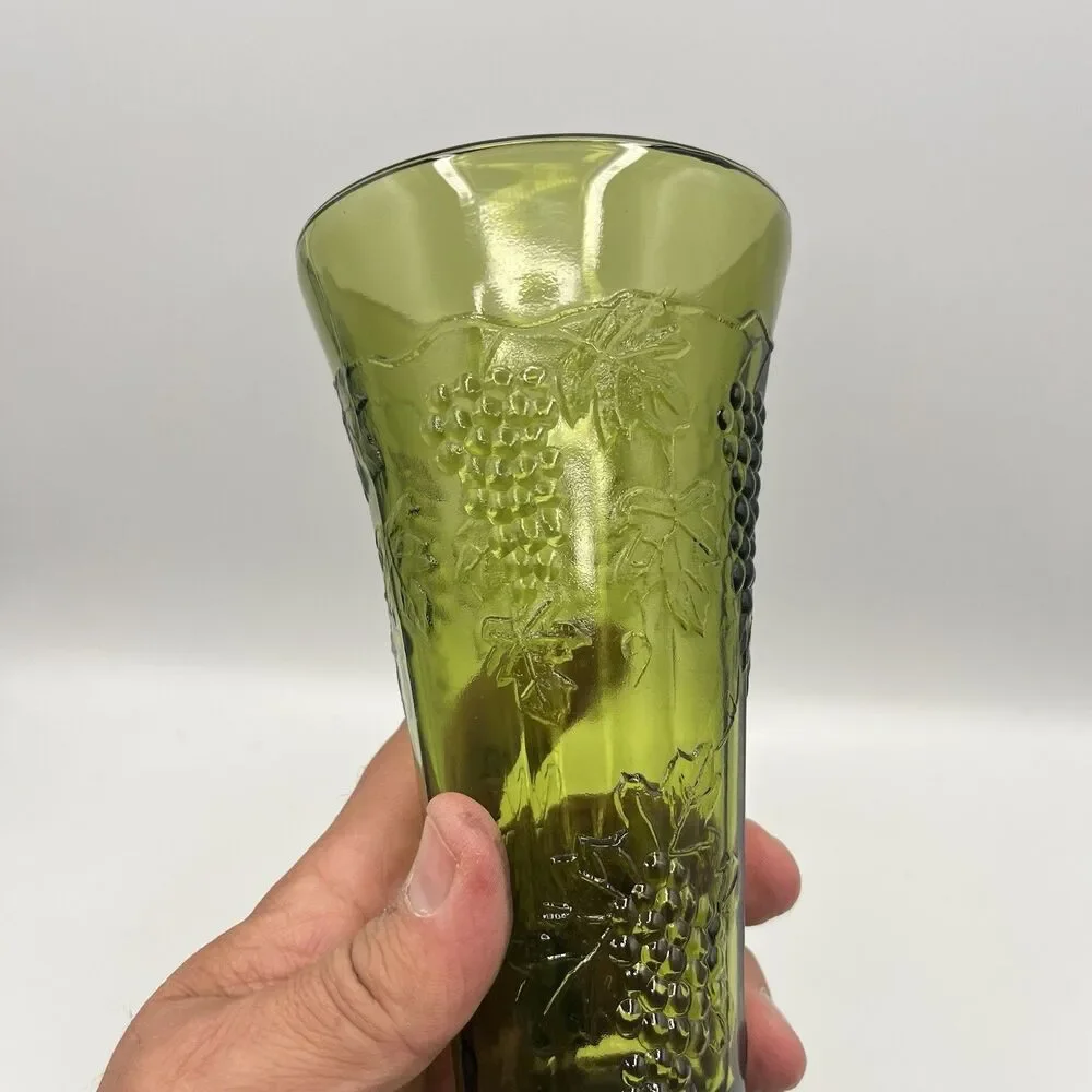 Vintage Indiana Glass Tall Footed Vase Harvest Grape Colony Green 9.75